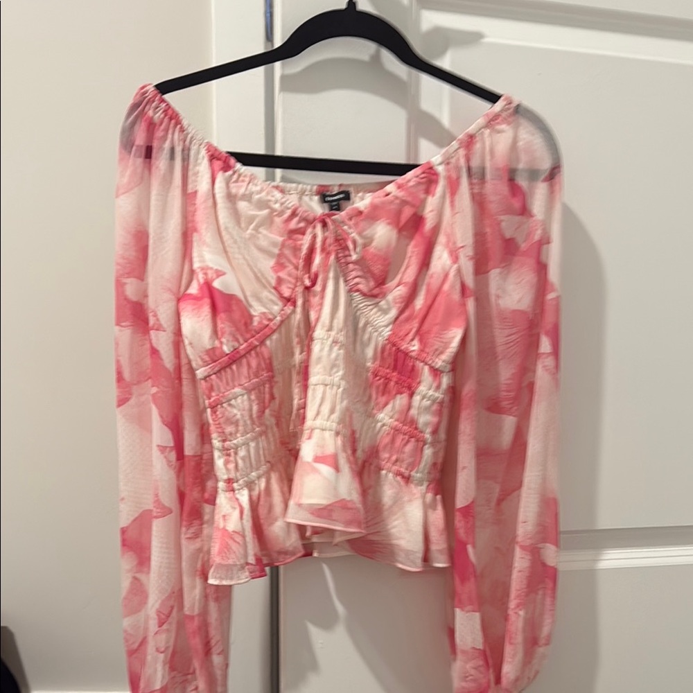 Express Pink and Cream Off-Shoulder Blouse